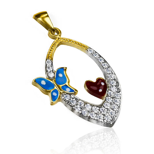 Dije de corazón con forma de mariposa de la Joyería Caracas en oro 18k. Con su elegante diseño y garantía para toda la vida.