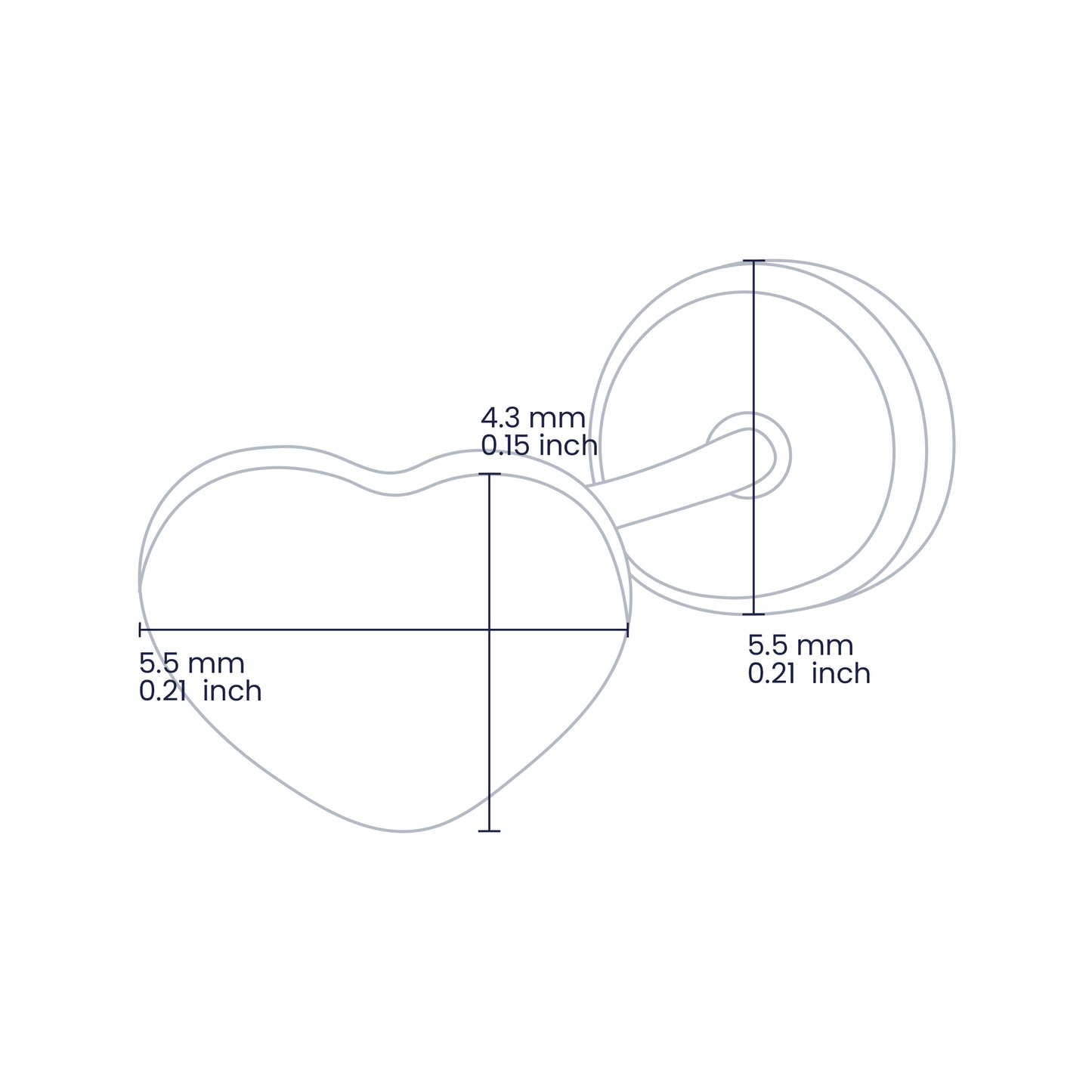 Croquis con topito en forma de corazón con dimensiones de 5.5mm en oro amarillo de 18k hecho en la Joyería Caracas.