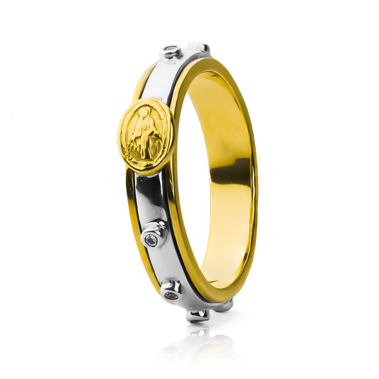 Anillo denario con movimiento bicolor de Joyería Caracas es una pieza de lujo en oro 18k. Su diseño exclusivo y garantía de por vida.