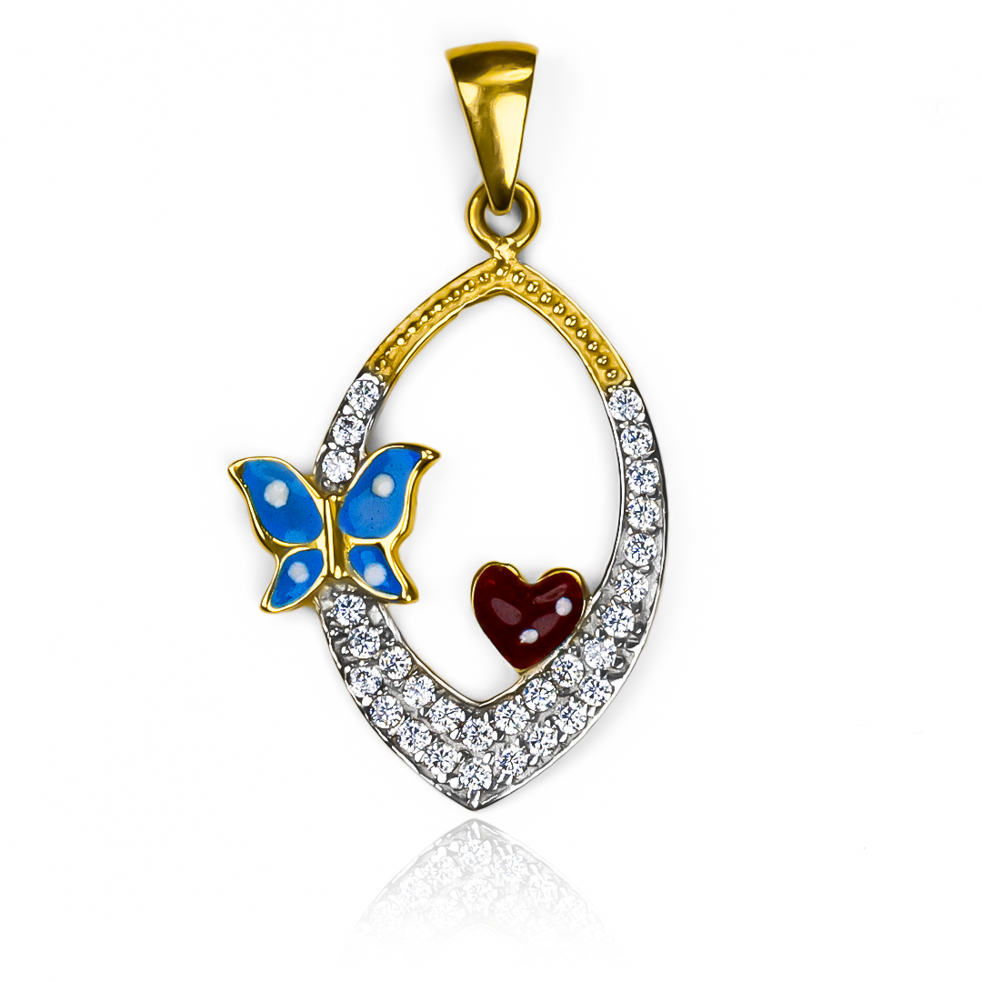 Diseñado en oro 18K, este dije de corazón con forma de mariposa es una obra maestra de la Joyería Caracas. Con su elegante diseño y garantía para toda la vida, es el accesorio perfecto para expresar tu amor y durará por siempre en tu colección.