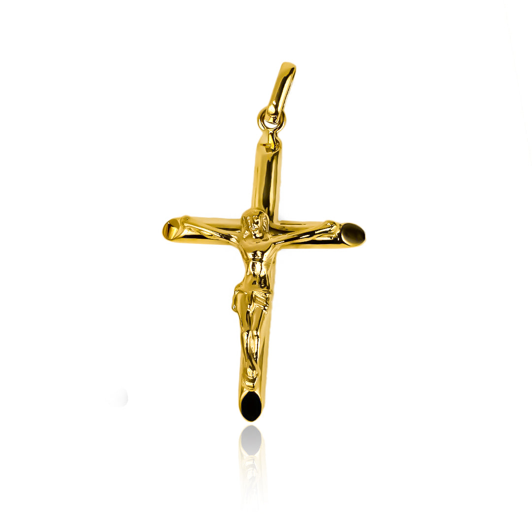 Este elegante Dije Cruz Cristo tubo Jc, hecho de Oro 18K, es una joya de la prestigiosa Joyería Caracas. Con garantía para toda la vida, es una inversión en estilo y calidad. Luce esta pieza única y exclusiva, que simboliza la fe y la elegancia en un solo diseño.