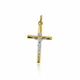 Este elegante dije con un cruz de cristo plano de oro 18K es una verdadera joya de Joyería Caracas. Con su diseño bicolor y garantía para toda la vida, es una pieza exclusiva que simboliza tu fe con estilo y sofisticación. Una elección atemporal para cualquier ocasión.