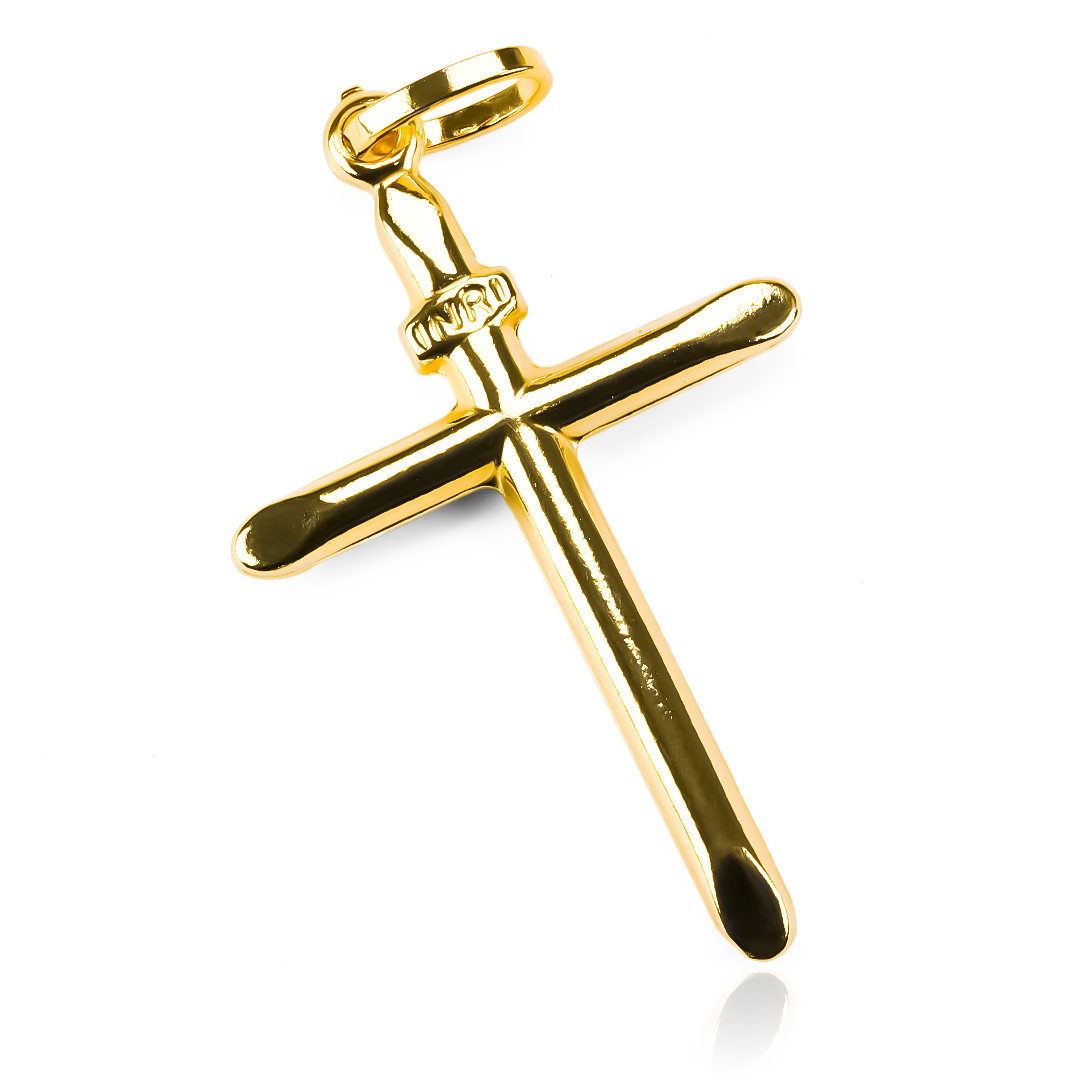 La elegancia se encuentra en cada detalle de nuestro Dije Cruz inri lisa M I. Fabricado en Oro 18K por la prestigiosa Joyería Caracas, este dije es una pieza única y exclusiva. Con garantía para toda la vida, es el accesorio perfecto para añadir un toque de lujo a cualquier outfit.