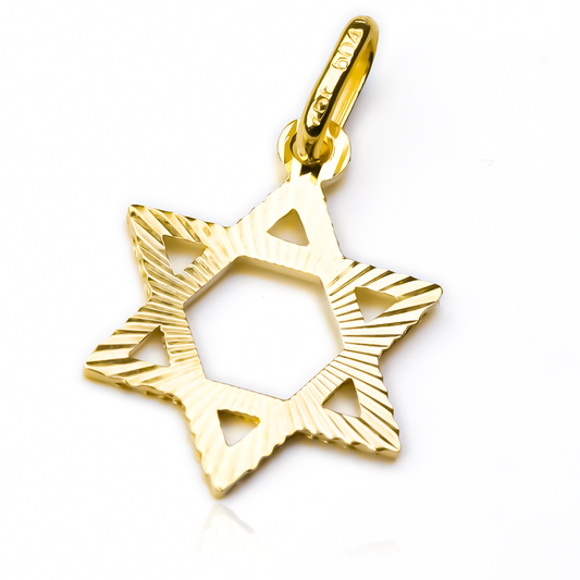 Descubre la elegancia y exclusividad de nuestro dije de estrella de David M I en oro 18K de Joyería Caracas. Con garantía para toda la vida, lleva contigo un símbolo de protección y conexión espiritual que resplandece en tu pecho. Un tesoro que nunca perderá su brillo y significado.