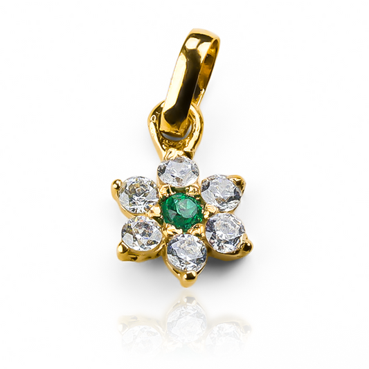 Dije Flor cristal green JT SM. Hechos a mano con oro de 18 quilates, realizada por los expertos de Joyería Caracas, cuenta con garantía de por vida. 