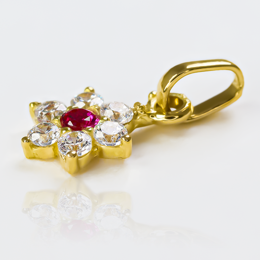 Dije Flor cristal red JT SM. Hecho con oro 18K de la prestigiosa Joyería Caracas, ofrece una elegancia incomparable. Garantía para toda la vida.