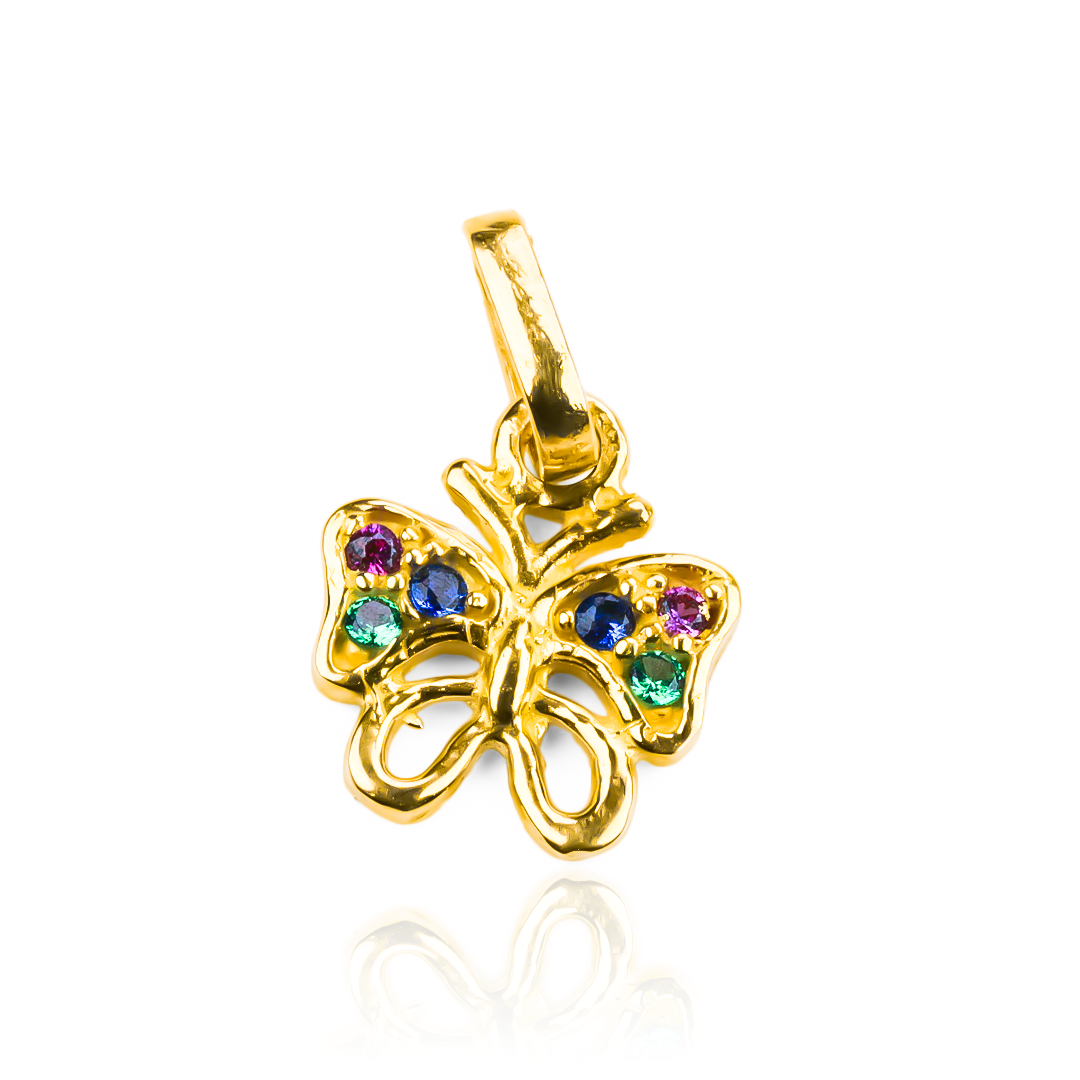 Dije Multicolor butterfly hecho en oro 18K de la prestigiosa Joyería Caracas. Con la garantía para toda la vida.