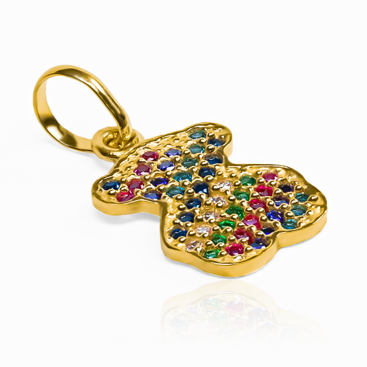 El dije Osito L multicolor JT es una verdadera joya de lujo. Elaborado en oro 18K por la prestigiosa Joyería Caracas, su diseño exclusivo y garantía de por vida lo convierte en una elección elegante y sofisticada. Un símbolo de lujo que perdurará para siempre.