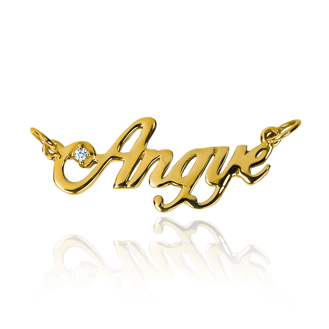 ¡Lleva tu estilo al siguiente nivel con nuestro Dije de Nombre personalizado Angye! Fabricado en Oro 18K y con garantía de por vida, esta joya de Joyería Caracas es una muestra de elegancia y exclusividad. Hazlo tuyo hoy y añade un toque de lujo a tu colección de joyas.