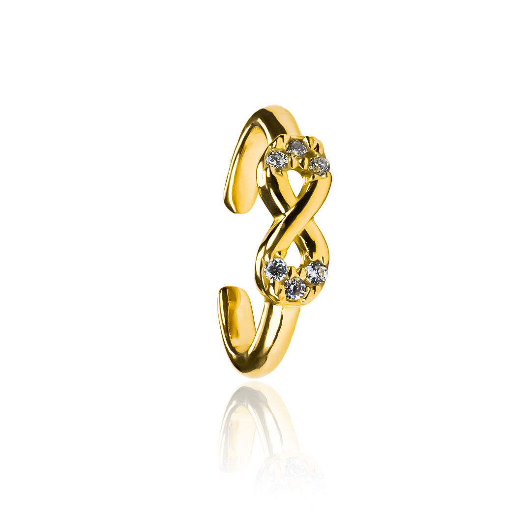 Earcuff Infinity en oro 18K de Joyería Caracas. Una pieza de elegancia eterna para tu colección, con garantía de por vida. Haz una declaración de estilo sutil pero sofisticada con este hermoso earcuff.