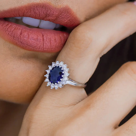 Anillo lady tradicional - zafiro y diamantes