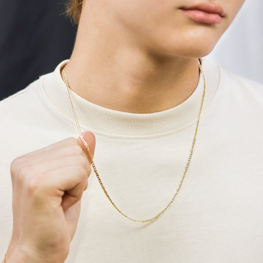 Cuello de hombre con cadena en tejido Escalera en oro amarillo, blanco y rosa de 18 quilates de 60 cm, hecho en Joyería Caracas. 