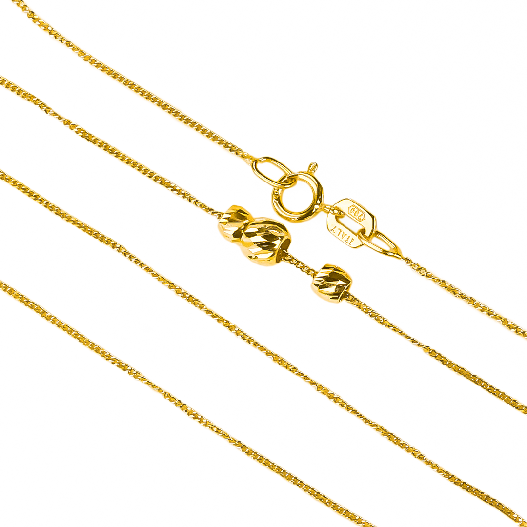 Descubre la elegancia y exclusividad de la gargantilla mini cubana SS 50 Facetadas. Hecha con oro 18K de Joyería Caracas, esta joya ofrece garantía para toda la vida. Añade un toque de lujo a tu estilo con sus 50 facetadas, perfectas para cualquier ocasión.