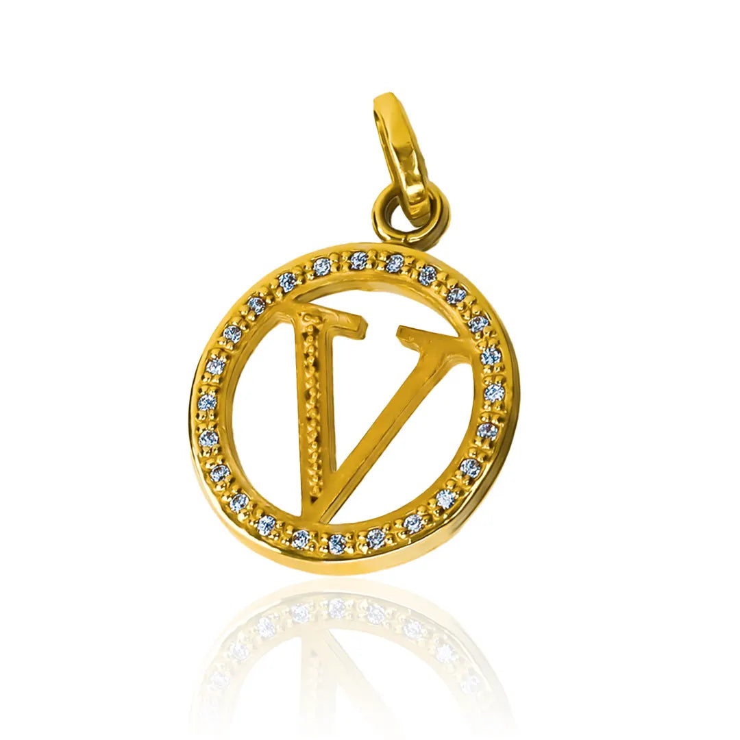 Dije Letra V party cristal JC en Oro 18K de Joyería Caracas. Con garantía para toda la vida.