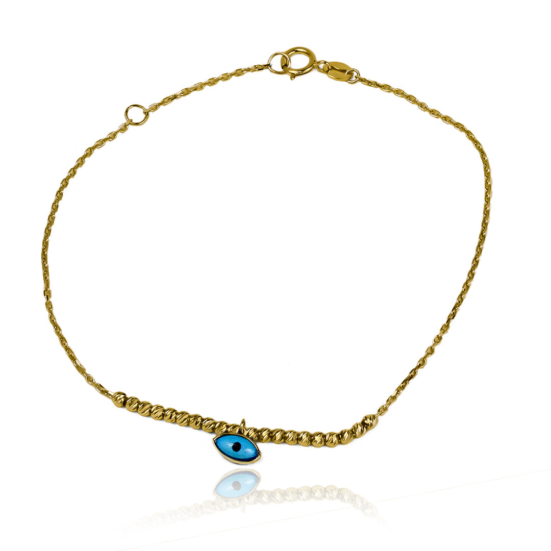 La Pulsera Blue Eye es una joya de lujo que destaca por su clásico diseño con un ojo azul de diamantes. Fabricada en Oro 18K por la reconocida marca Joyería Caracas, es una pieza única y exclusiva que brinda elegancia y estilo a quien la use. Además, cuenta con una garantía para toda la vida, asegurando su calidad y durabilidad.