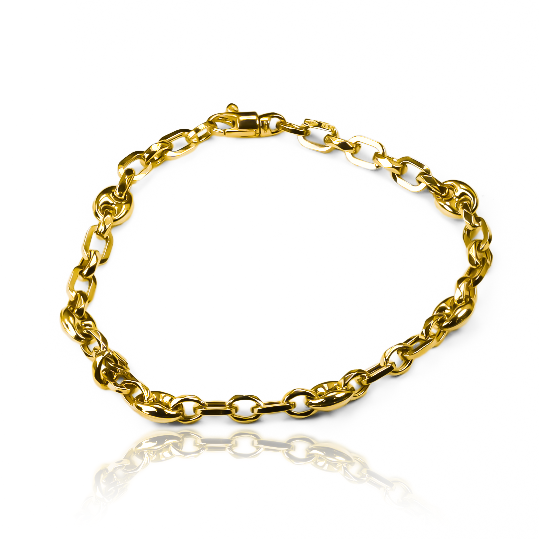 Una pieza única en su clase, la Pulsera Calabrote combinada I es el accesorio perfecto para aquellos que buscan un toque de elegancia en su vida diaria. Hecha con Oro 18K y garantizada por Joyería Caracas para toda la vida, es una joya que nunca pasará de moda. Hazla parte de tu colección de lujo hoy mismo.