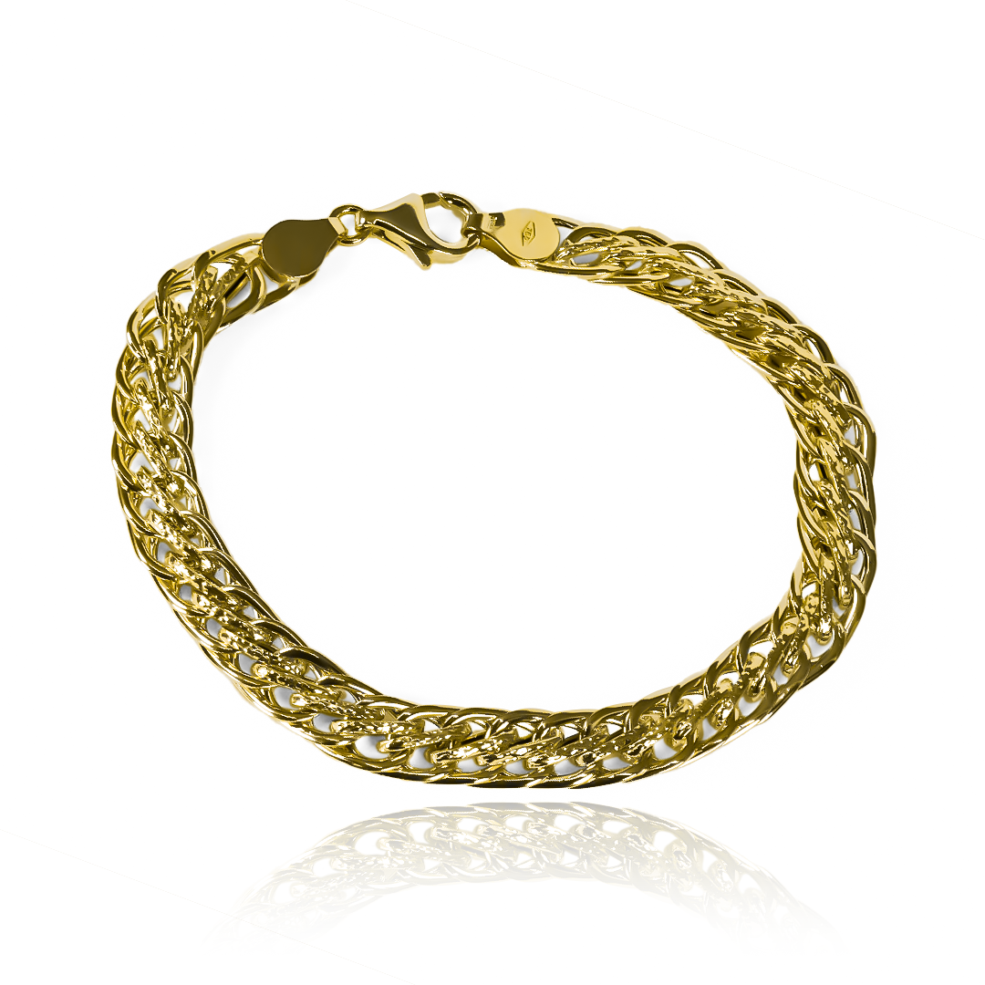 Disfruta de la elegancia y exclusividad con nuestra Pulsera Saduza Doble E 20. Hecha con oro 18K y diseñada por Joyería Caracas, esta pieza es una verdadera obra de arte. Garantizada para toda la vida, es la joya perfecta para complementar tu estilo sofisticado.