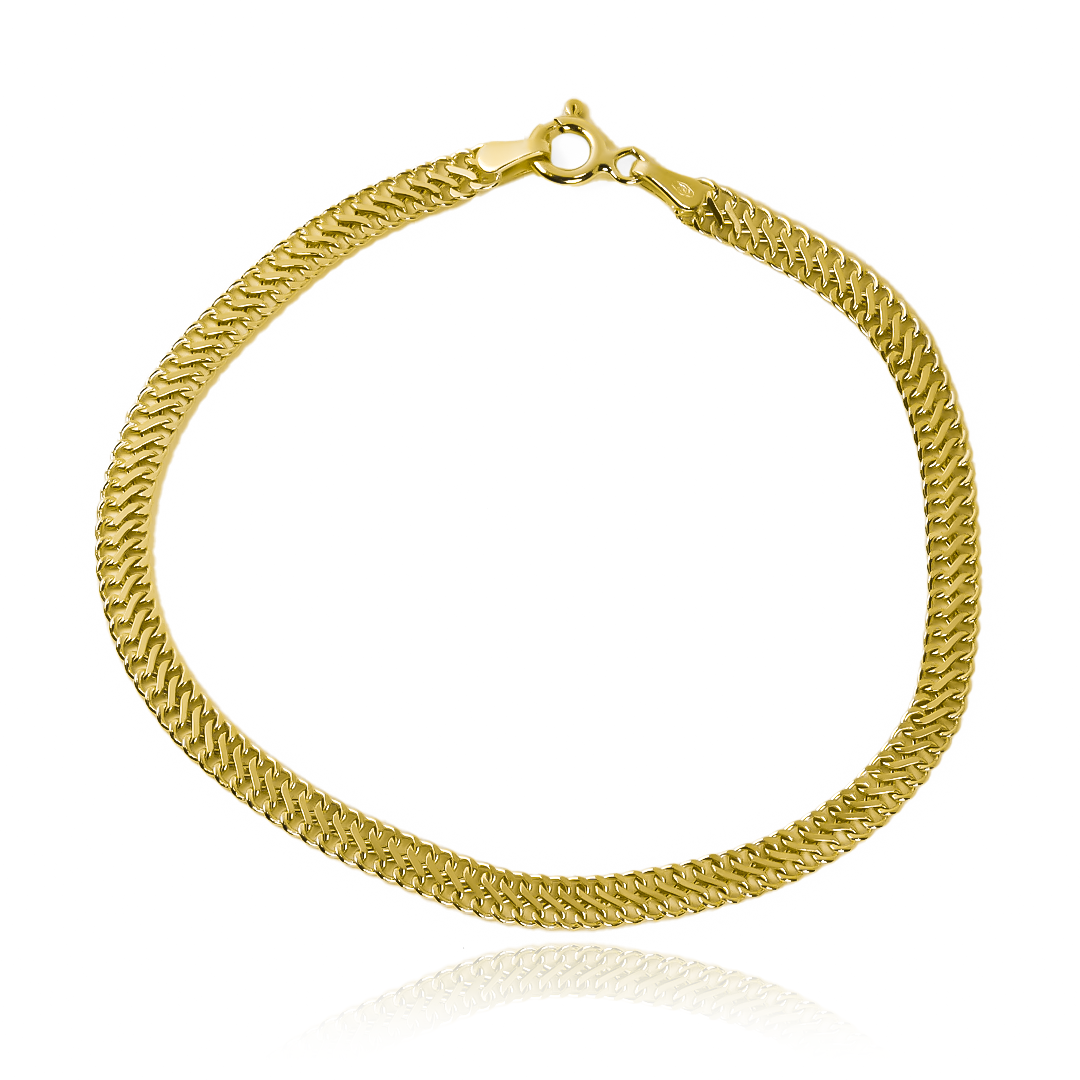 Tenga una apariencia exclusiva con nuestra Pulsera Saduza brillante SM. Hecha de oro 18K por Joyería Caracas, esta pulsera ofrece elegancia y calidad. Con una garantía de por vida, será su accesorio favorito por siempre.