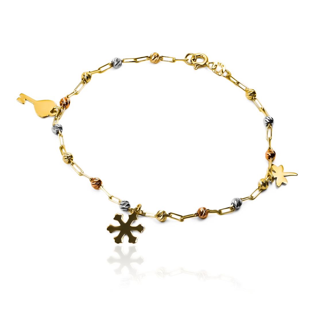 La pulsera estrella libélula llave I es una pieza de joyería exclusiva de Oro 18K de la famosa marca Joyería Caracas. Con garantía para toda la vida, es un símbolo de elegancia y sofisticación que te acompañará en todas tus aventuras.