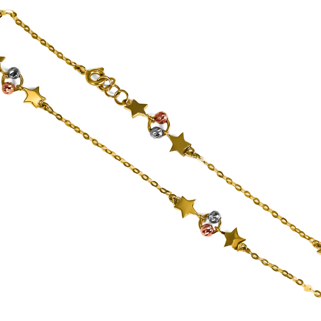 Experimenta la elegancia y sofisticación con nuestra tobillera de estrellas en oro de 18K de Joyería Caracas. El complemento perfecto para tu estilo exclusivo. Con nuestra garantía para toda la vida, podrás lucir esta joya con orgullo y sin preocupaciones.