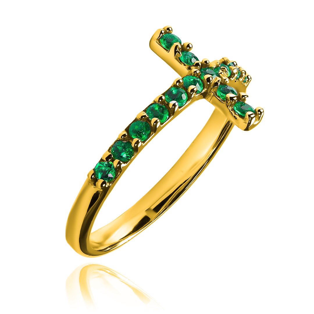  anillo cruz cristal L verde de joyería Caracas. Confeccionado en oro 18k y con garantía para toda la vida, es el accesorio perfecto para complementar tu estilo exclusivo. 