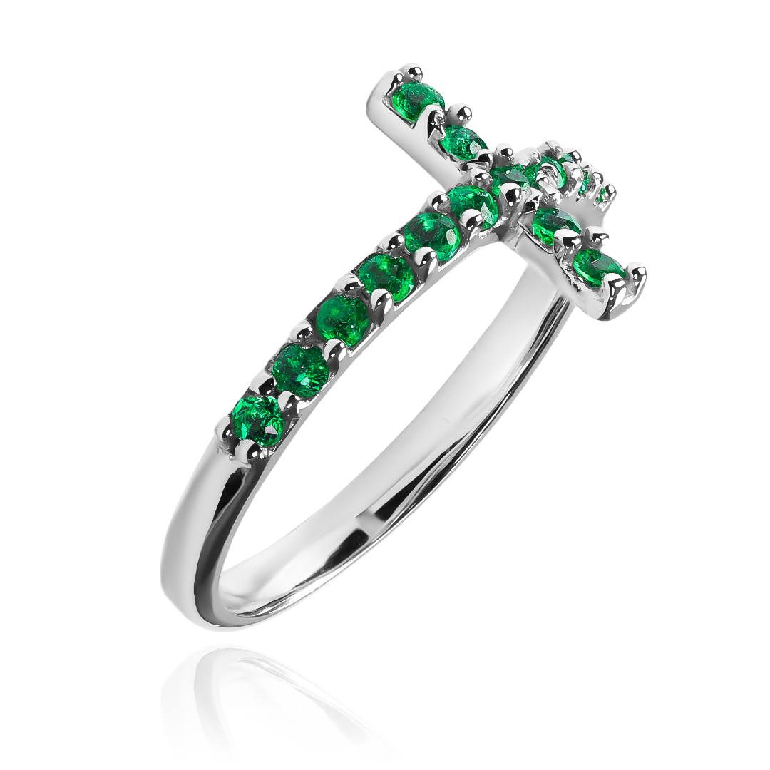  anillo cruz cristal L verde de joyería Caracas. Confeccionado en oro 18k y con garantía para toda la vida, es el accesorio perfecto para complementar tu estilo exclusivo. 