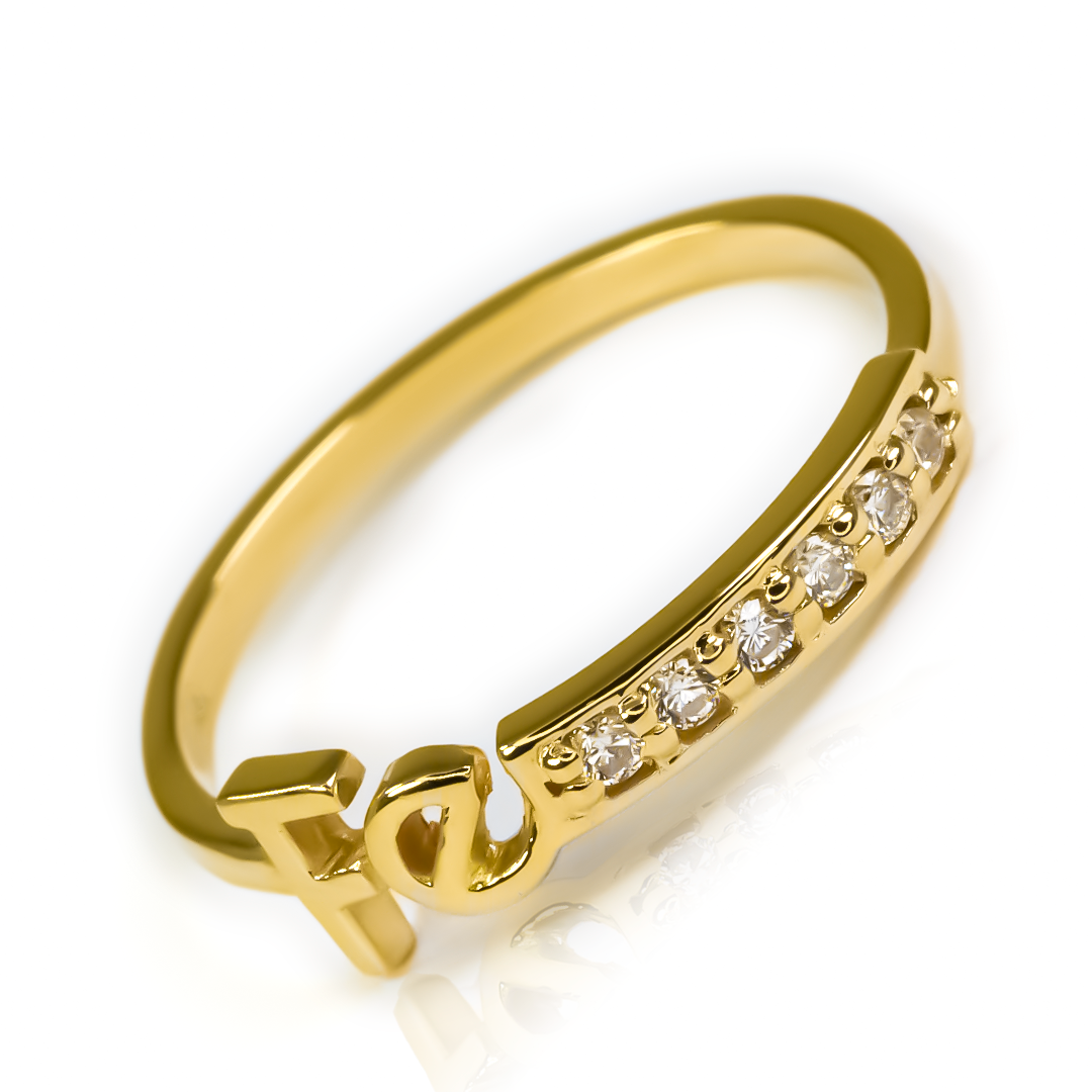 Anillo fe S, una joya de oro 18k diseñada por Joyería Caracas. Con su elegante diseño y garantía para toda la vida.