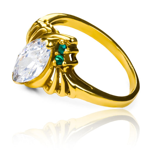 Anillo Marquise Esmeraldas de joyería caracas. Fabricado en oro 18k, cuenta con acabados de lujo y un diseño exclusivo en forma de marquesa con brillantes esmeraldas. Con garantía para toda la vida