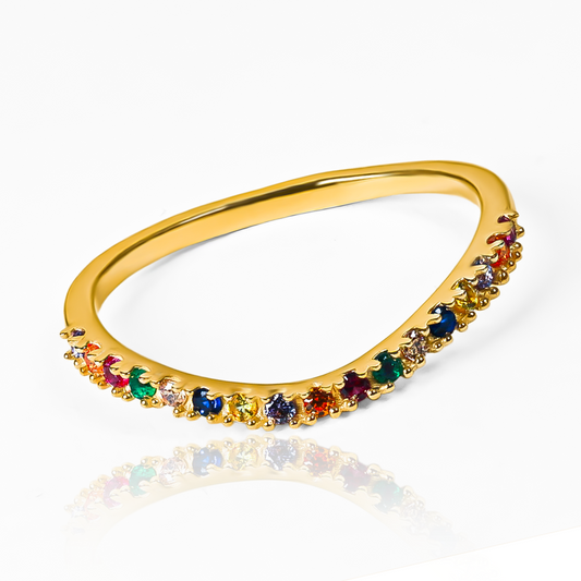 exclusividad del anillo onda multicolor. Hecho de oro 18k, esta joyería caracas es una adición atemporal a tu colección. Con garantía para toda la vida