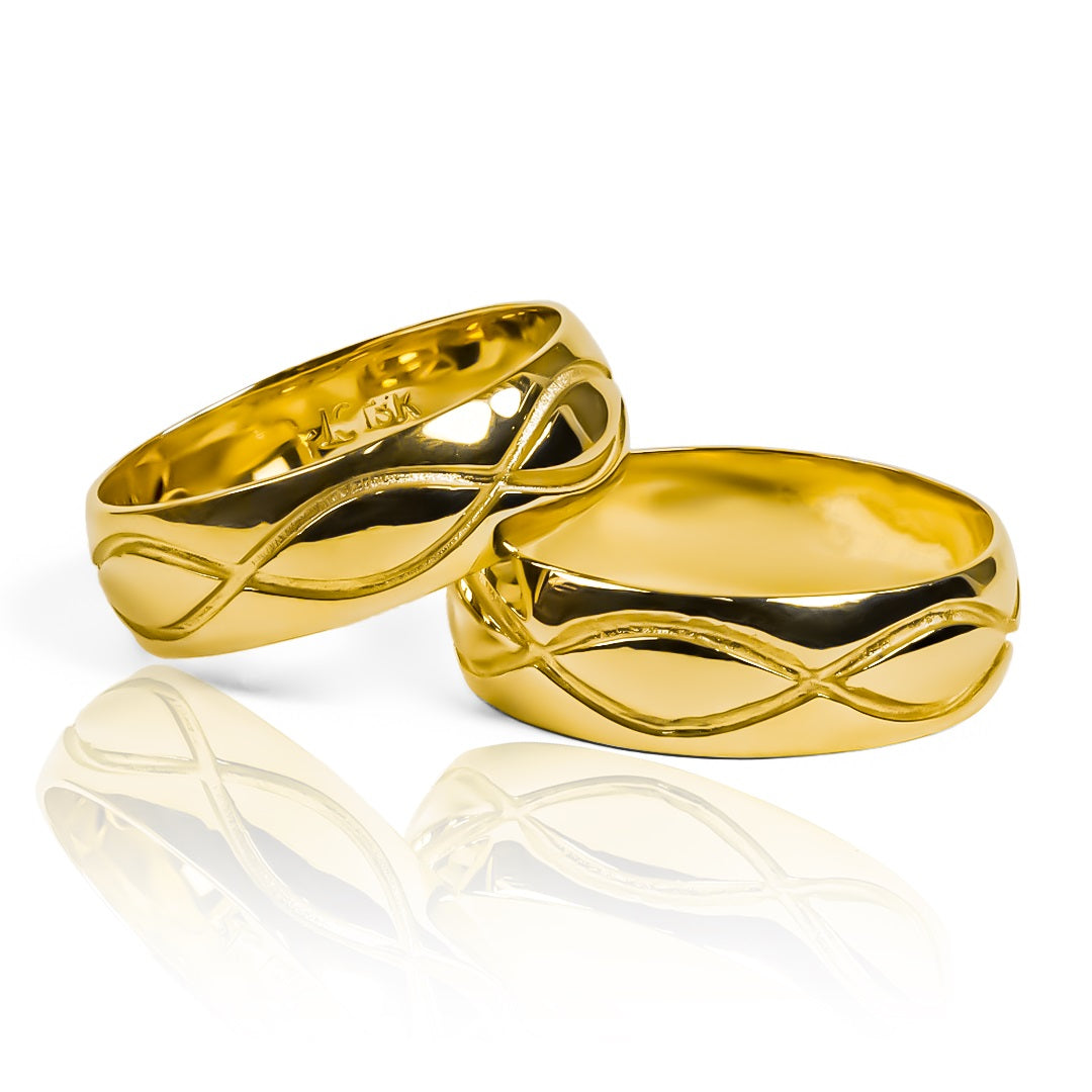 anillos de boda infinitos de oro de 18k de Joyería Caracas! Cada anillo está cuidadosamente fabricado con oro de 18 quilates y viene con un certificado de calidad y garantía para toda la vida, garantizando que su amor durará para siempre. 