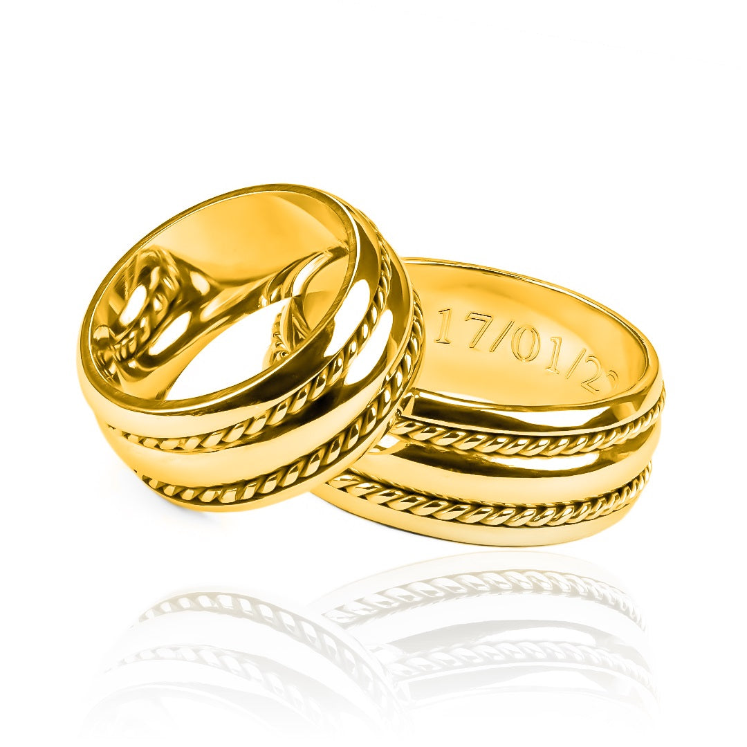 anillos de bodas Love Cord de Joyería Caracas. Estos anillos han sido cuidadosamente elaborados con oro de 18k, garantizando la máxima calidad y durabilidad.