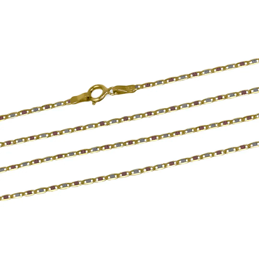 Cadena Escalera 3 oros E45, un impresionante collar de oro de 18k de la prestigiosa Joyería Caracas. Con 3 eslabones de oro en forma de escalera, esta cadena refleja elegancia y lujo.