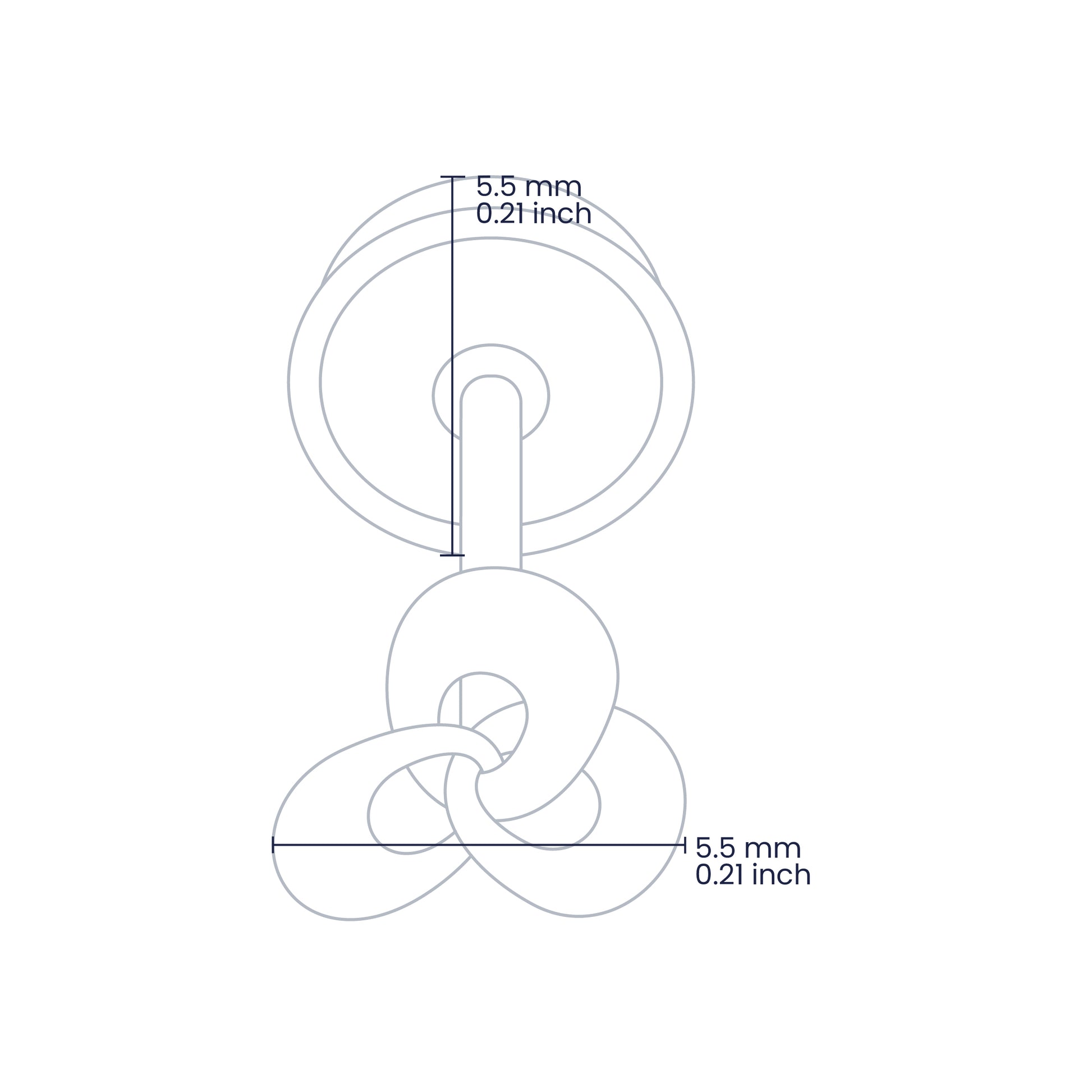 Croquis de topito en forma de espiral con broche de rosca española en oro amarillo de 18 quilates, hechos en Joyería Caracas. 