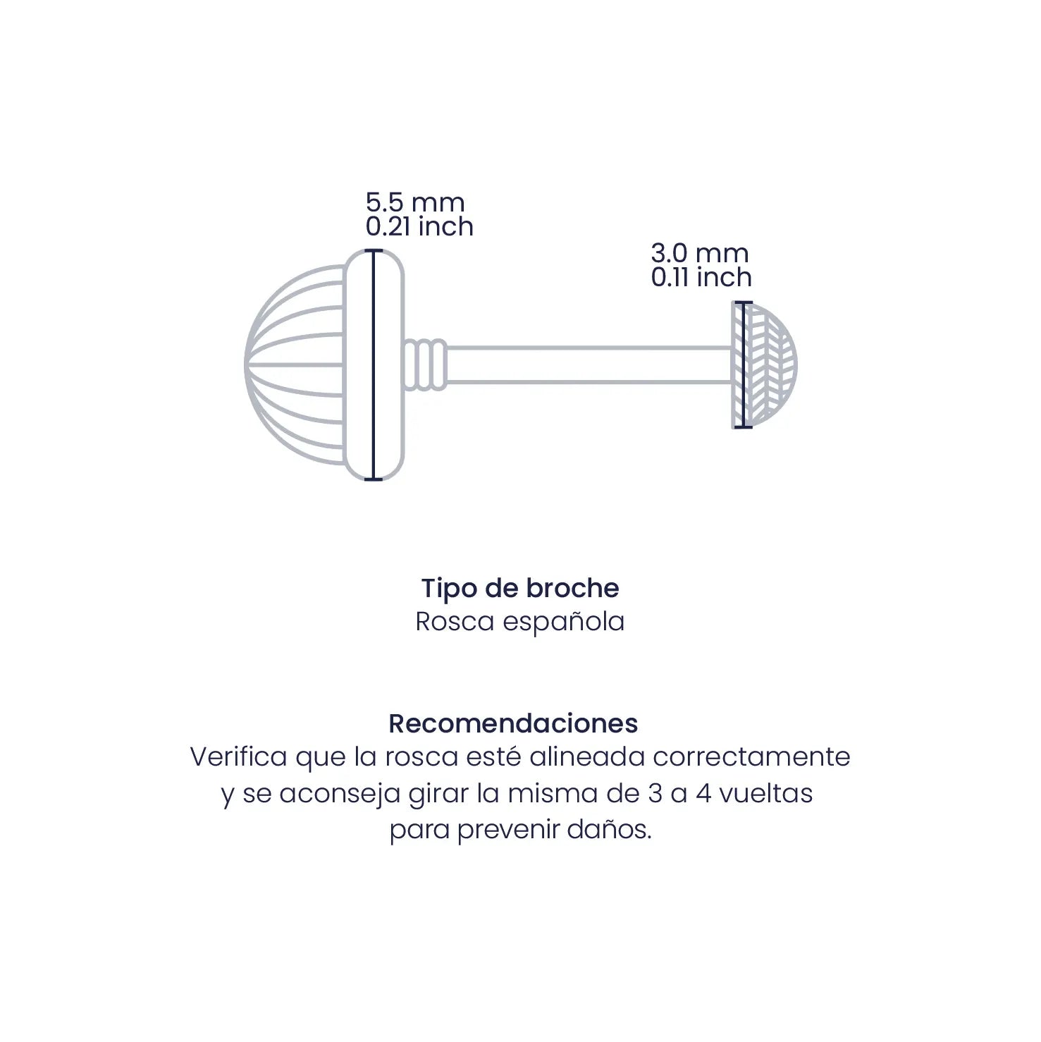 Croquis de topito de media esfera diamantada de 3.0mm con broche de rosca española en oro amarillo de 18 quilates, hechos en Joyería Caracas. 