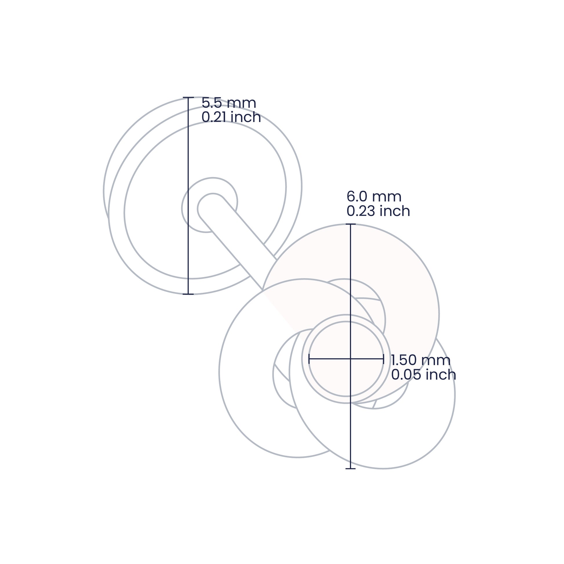 Croquis de topito en forma de espiral de 6.0mm con broche de rosca española en oro amarillo de 18 quilates con cristal de color blanco de 1.50mm, hechos en Joyería Caracas. 