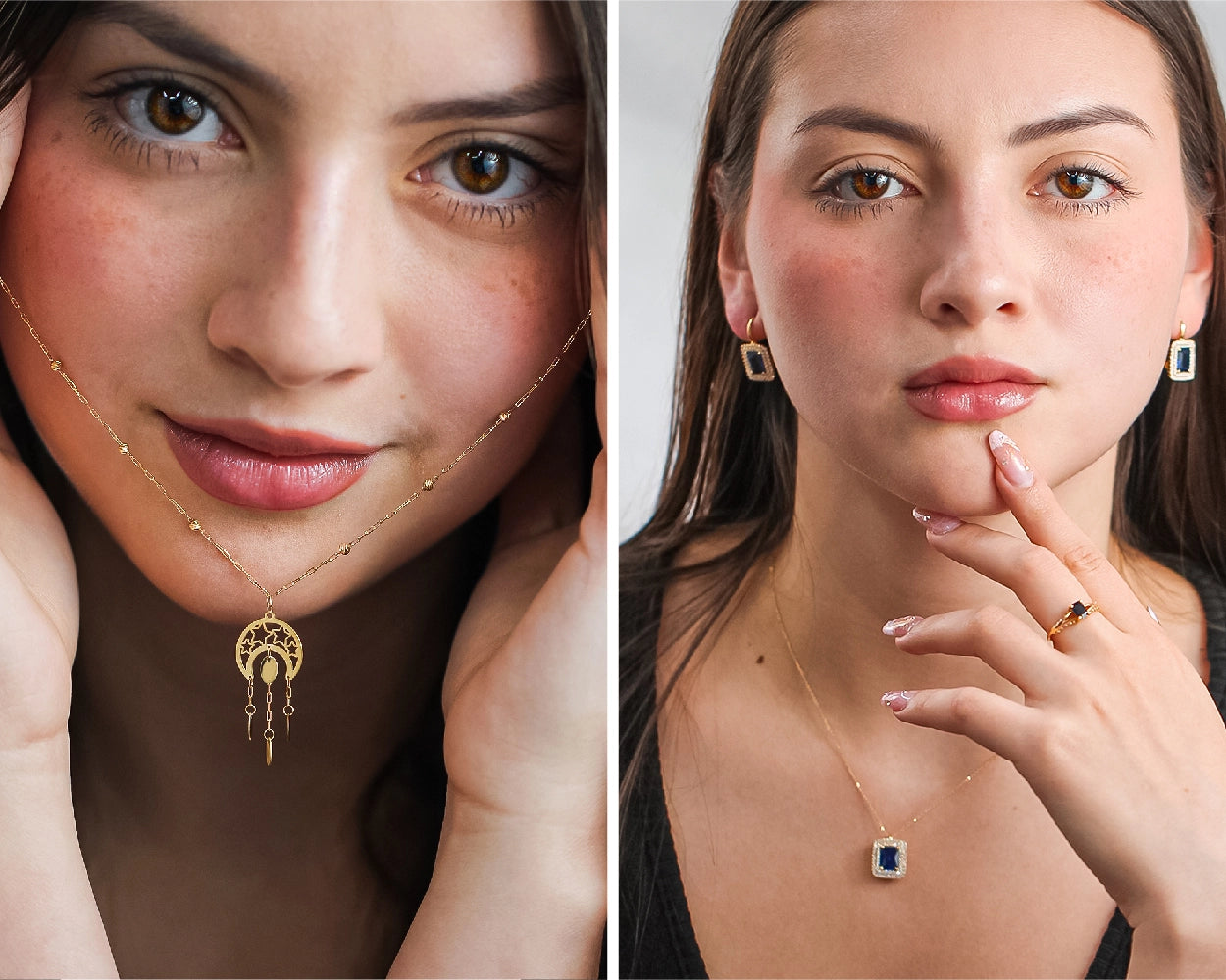 Modelo con deslumbrantes collares y aretes de Joyería Caracas.