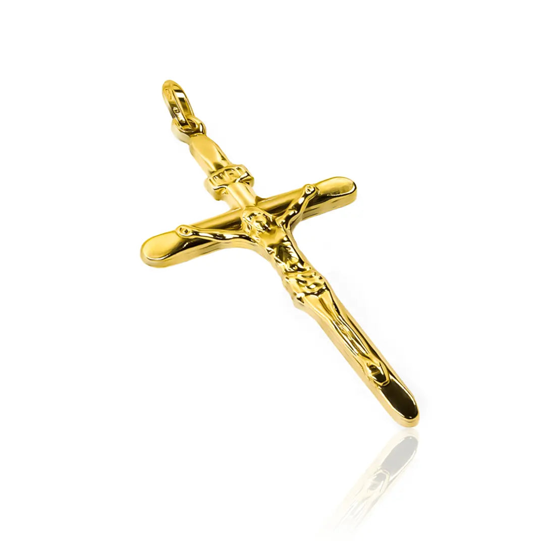 Dije Cruz cristo l tubo I, hecho con Oro 18K de la prestigiosa Joyería Caracas. Con su garantía de por vida.