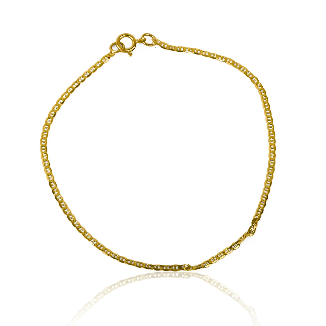 Pulsera escalera plana lisa SS es un verdadero tesoro. Hecha a mano con oro 18K por expertos joyeros de Joyería Caracas, con garantía para toda la vida.