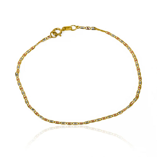 Pulsera Escalera Plana 3 Oros SS, con un elegante diseño de oro 18K y la garantía de por vida de Joyería Caracas.