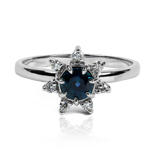 Flower engagement ring - diamonds &amp; sapphire