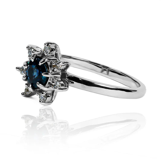 Flower engagement ring - diamonds &amp; sapphire